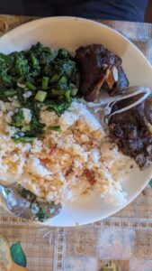 rice, pork and amaranth greens
